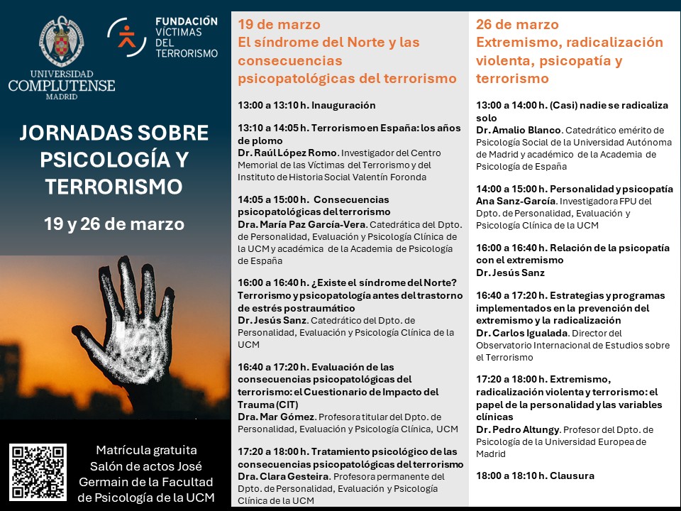 Abierta la inscripción para las Jornadas de Psicología y Terrorismo